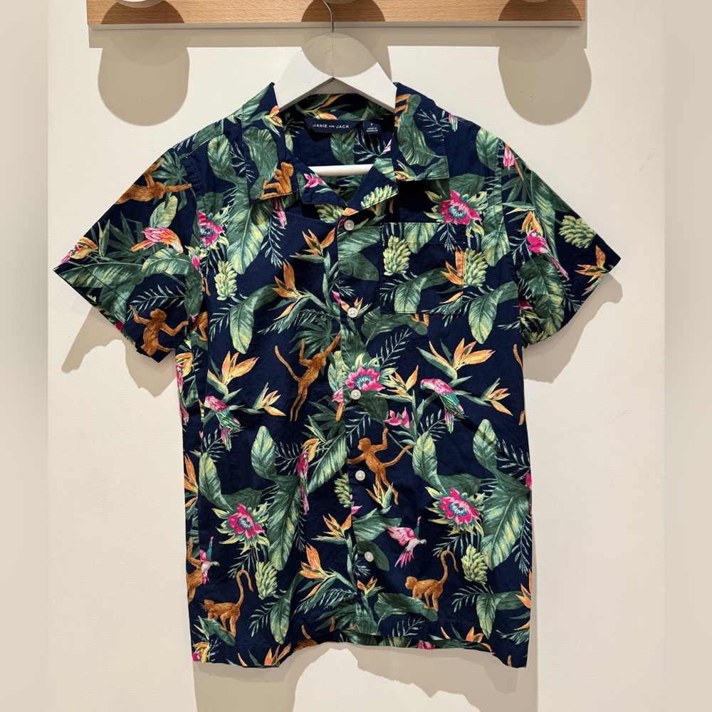 Janie and Jack Navy Jungle Print Shirt